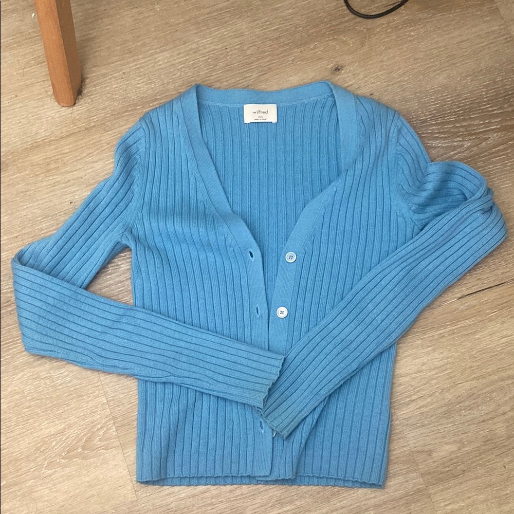 Wilfred Blue Ribbed Knit Cardigan Sweater